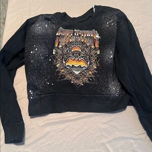 Affliction Black and Orange Graphic Crop Top